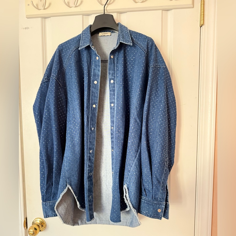 Sandra Blue Polka Dot Denim Button-Up Shir. Size 1